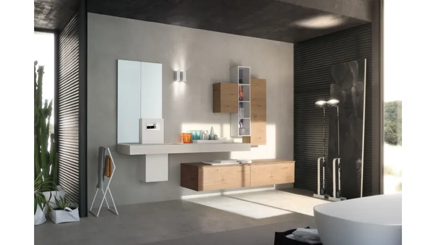 Mobile da Bagno sospeso La Fenice 15 in Rovere nodato naturale con top in Ecomalta di Arcom