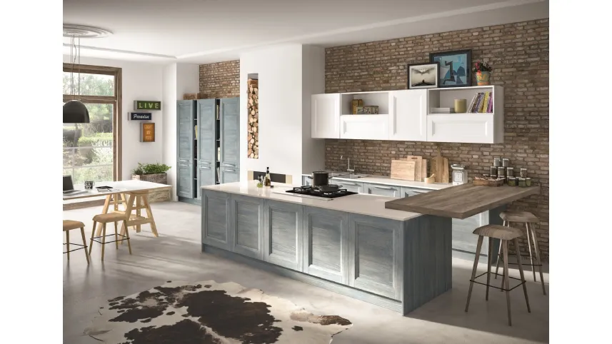 Cucina Classica con penisola Alba in Frassino finitura Denim di Essebi