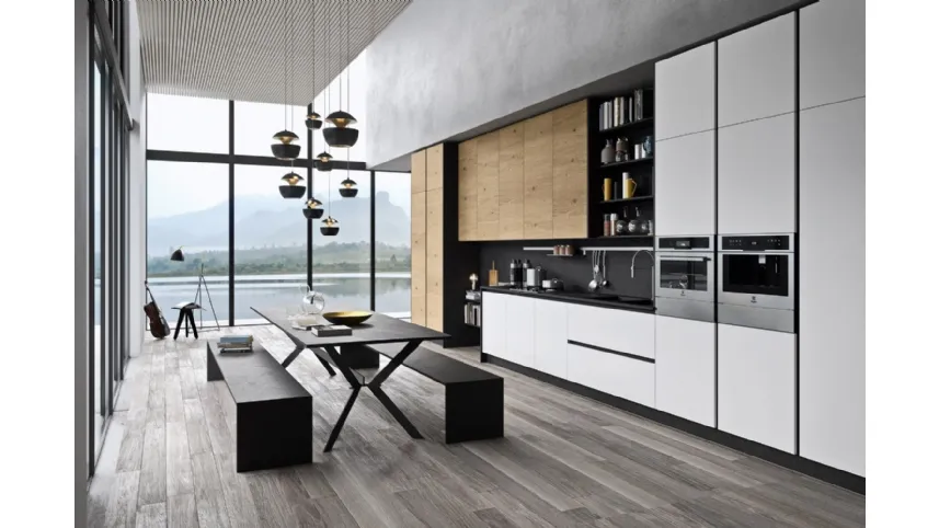 Cucina Moderna lineare in laccato bianco opaco e legno I Naturali Mood 07 di Ar-Tre