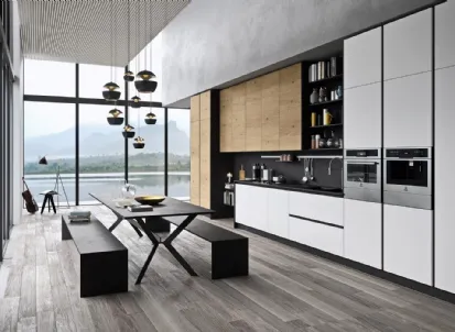 Cucina Moderna lineare in laccato bianco opaco e legno I Naturali Mood 07 di Ar-Tre